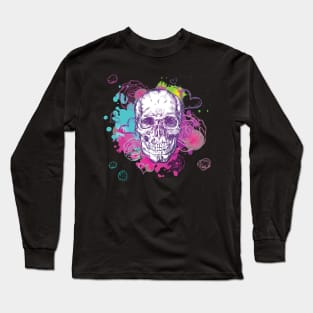 Colorful skull with flowers Long Sleeve T-Shirt